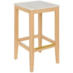 BFM Seating Stockton Natural Beechwood Square Backless Barstool With Relic Antique Wash Seat