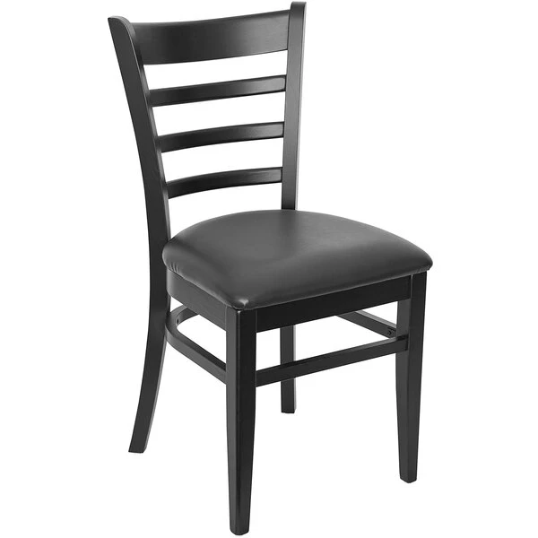 BFM Seating Berkeley Black Beechwood Ladder Back Side Chair With 2" Black Vinyl Seat 1 BFM Seating Berkeley Black Beechwood Ladder Back Side Chair With 2" Black Vinyl Seat