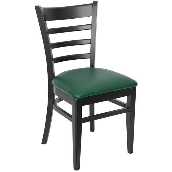 BFM Seating Berkeley Black Beechwood Ladder Back Side Chair With 2" Green Vinyl Seat 1 BFM Seating Berkeley Black Beechwood Ladder Back Side Chair With 2" Green Vinyl Seat
