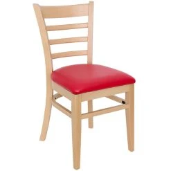 BFM Seating Berkeley Natural Beechwood Ladder Back Side Chair With 2" Red Vinyl Seat