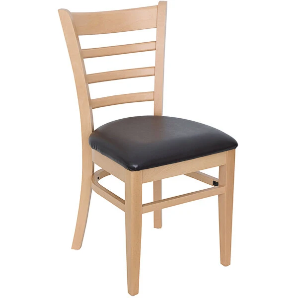 BFM Seating Berkeley Natural Beechwood Ladder Back Side Chair With 2" Black Vinyl Seat 1 BFM Seating Berkeley Natural Beechwood Ladder Back Side Chair With 2" Black Vinyl Seat