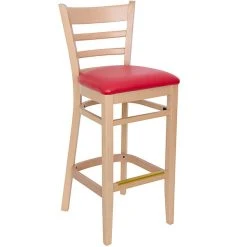 BFM Seating Berkeley Natural Beechwood Ladder Back Barstool With 2" Red Vinyl Seat