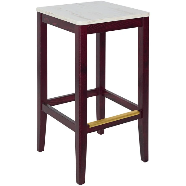 BFM Seating Stockton Dark Mahogany Beechwood Square Backless Barstool With Relic Antique Wash Seat 1 BFM Seating Stockton Dark Mahogany Beechwood Square Backless Barstool With Relic Antique Wash Seat