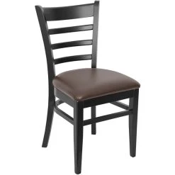 BFM Seating Berkeley Black Beechwood Ladder Back Side Chair With 2" Dark Brown Vinyl Seat