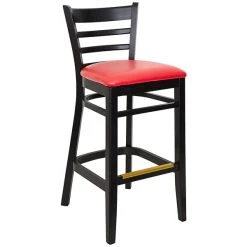 BFM Seating Berkeley Black Beechwood Ladder Back Barstool With 2" Red Vinyl Seat