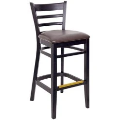 BFM Seating Berkeley Black Beechwood Ladder Back Barstool With 2" Dark Brown Vinyl Seat
