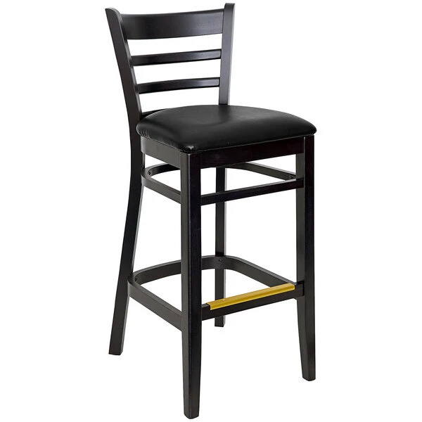 BFM Seating Berkeley Black Beechwood Ladder Back Barstool With 2" Black Vinyl Seat 1 BFM Seating Berkeley Black Beechwood Ladder Back Barstool With 2" Black Vinyl Seat
