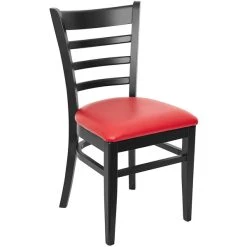 BFM Seating Berkeley Black Beechwood Ladder Back Side Chair With 2" Red Vinyl Seat