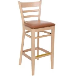 BFM Seating Berkeley Natural Beechwood Ladder Back Barstool With 2" Light Brown Vinyl Seat