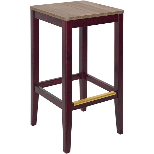 BFM Seating Stockton Dark Mahogany Beechwood Square Backless Barstool With Relic Knotty Pine Seat 1 BFM Seating Stockton Dark Mahogany Beechwood Square Backless Barstool With Relic Knotty Pine Seat