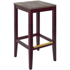 BFM Seating Stockton Dark Mahogany Beechwood Square Backless Barstool With Relic Farmhouse Seat