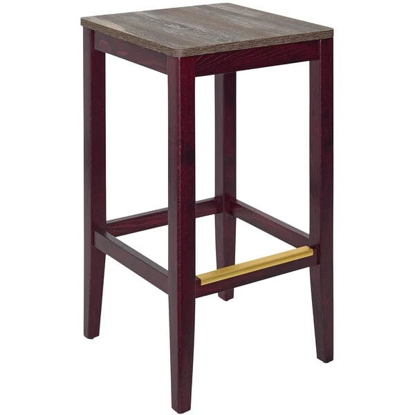 BFM Seating Stockton Dark Mahogany Beechwood Square Backless Barstool With Relic Farmhouse Seat 1 BFM Seating Stockton Dark Mahogany Beechwood Square Backless Barstool With Relic Farmhouse Seat