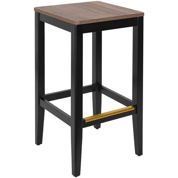 BFM Seating Stockton Black Beechwood Square Backless Barstool With Relic Knotty Pine Seat 1 BFM Seating Stockton Black Beechwood Square Backless Barstool With Relic Knotty Pine Seat