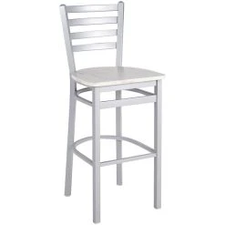 BFM Seating Lima Silver Mist Steel Ladder Back Barstool With Relic Antique Wash Seat