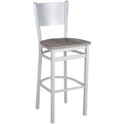 BFM Seating Axel Silver Mist Steel Solid Back Barstool With Relic Chestnut Melamine Seat
