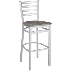 BFM Seating Lima Silver Mist Steel Ladder Back Barstool With Relic Chestnut Seat