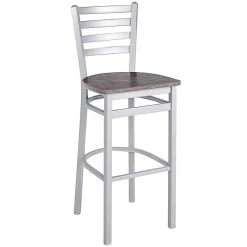 BFM Seating Lima Silver Mist Steel Ladder Back Barstool With Relic Rustic Copper Seat