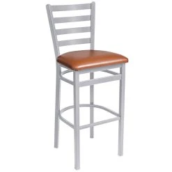 BFM Seating Lima Silver Mist Steel Bar Height Chair With 2" Light Brown Vinyl Seat