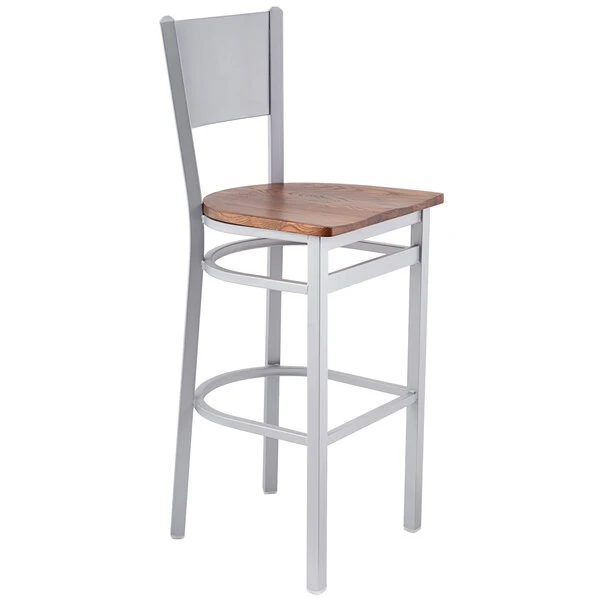 BFM Seating Axel Silver Mist Steel Bar Height Chair With Autumn Ash Wood Seat 2 BFM Seating Axel Silver Mist Steel Bar Height Chair With Autumn Ash Wood Seat - Image 2
