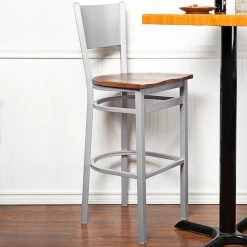 BFM Seating Axel Silver Mist Steel Bar Height Chair With Autumn Ash Wood Seat