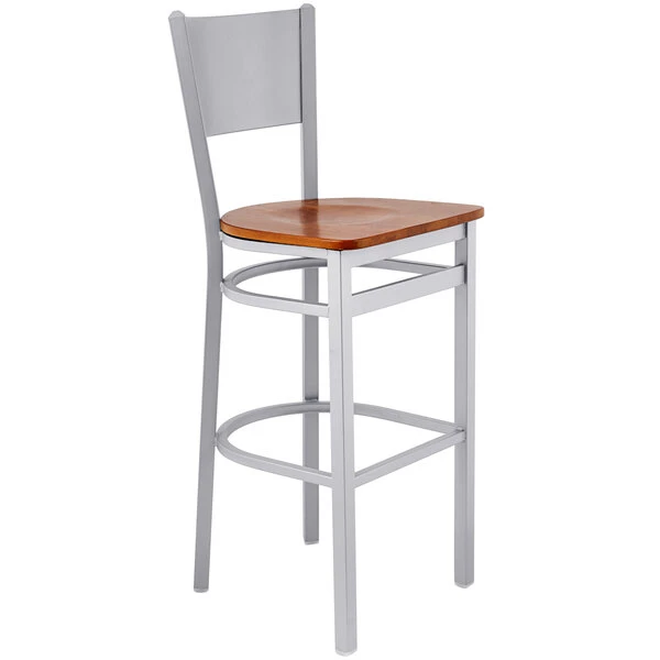 BFM Seating Axel Silver Mist Steel Bar Height Chair With Cherry Wood Seat 2 BFM Seating Axel Silver Mist Steel Bar Height Chair With Cherry Wood Seat - Image 2