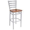 BFM Seating Lima Silver Mist Steel Bar Height Chair With Cherry Wooden Seat