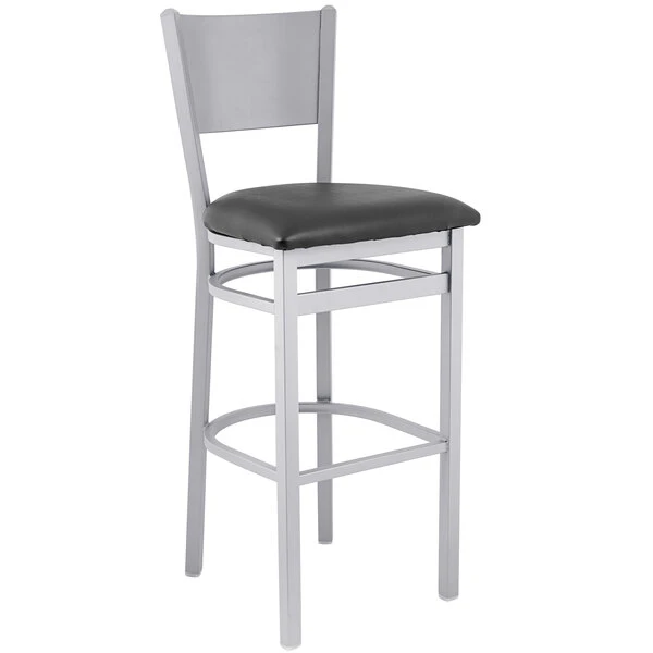 BFM Seating Axel Silver Mist Steel Bar Height Chair With Black Padded Vinyl Seat 2 BFM Seating Axel Silver Mist Steel Bar Height Chair With Black Padded Vinyl Seat - Image 2