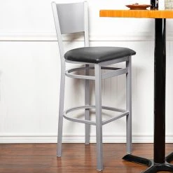 BFM Seating Axel Silver Mist Steel Bar Height Chair With Black Padded Vinyl Seat