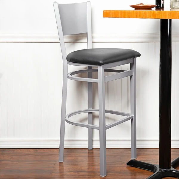 BFM Seating Axel Silver Mist Steel Bar Height Chair With Black Padded Vinyl Seat 1 BFM Seating Axel Silver Mist Steel Bar Height Chair With Black Padded Vinyl Seat