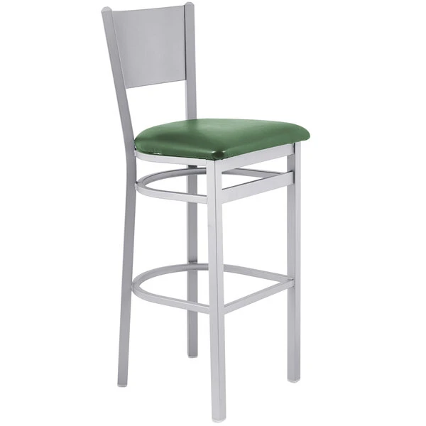BFM Seating Axel Silver Mist Steel Bar Height Chair With Green Padded Vinyl Seat 2 BFM Seating Axel Silver Mist Steel Bar Height Chair With Green Padded Vinyl Seat - Image 2