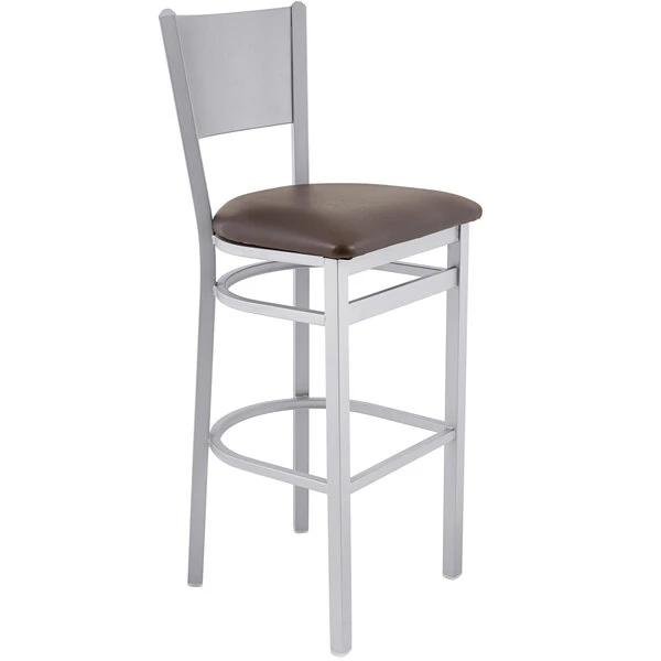 BFM Seating Axel Silver Mist Steel Bar Height Chair With Dark Brown Padded Vinyl Seat 2 BFM Seating Axel Silver Mist Steel Bar Height Chair With Dark Brown Padded Vinyl Seat - Image 2