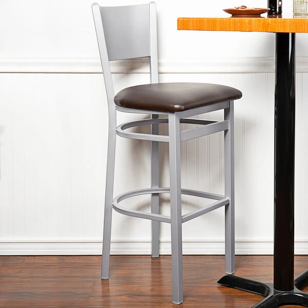 BFM Seating Axel Silver Mist Steel Bar Height Chair With Dark Brown Padded Vinyl Seat 1 BFM Seating Axel Silver Mist Steel Bar Height Chair With Dark Brown Padded Vinyl Seat