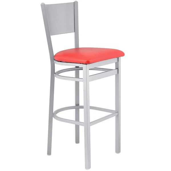 BFM Seating Axel Silver Mist Steel Bar Height Chair With Red Padded Vinyl Seat 2 BFM Seating Axel Silver Mist Steel Bar Height Chair With Red Padded Vinyl Seat - Image 2