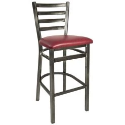 BFM Seating Lima Steel Bar Height Chair With 2" Burgundy Vinyl Seat And Clear Coat Frame