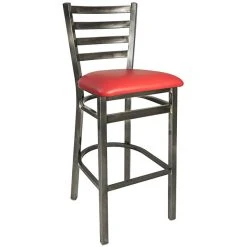 BFM Seating Lima Steel Bar Height Chair With 2" Red Vinyl Seat And Clear Coat Frame