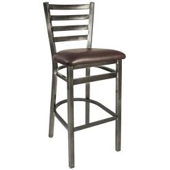 BFM Seating Lima Steel Bar Height Chair With 2" Dark Brown Vinyl Seat And Clear Coat Frame