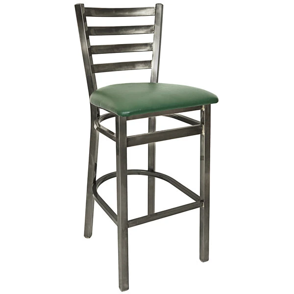 BFM Seating Lima Steel Bar Height Chair With 2" Green Vinyl Seat And Clear Coat Frame 1 BFM Seating Lima Steel Bar Height Chair With 2" Green Vinyl Seat And Clear Coat Frame