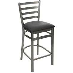 BFM Seating Lima Clear Coated Steel Counter Height Bar Stool With 2" Black Vinyl Seat