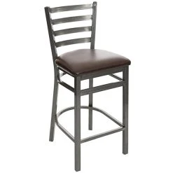 BFM Seating Lima Clear Coated Steel Counter Height Bar Stool With 2" Dark Brown Vinyl Seat