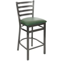 BFM Seating Lima Clear Coated Steel Counter Height Bar Stool With 2" Green Vinyl Seat