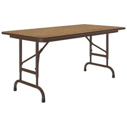 Correll 24" X 48" Medium Oak 22" - 32" Adjustable Height Thermal-Fused Laminate Top Folding Table With Brown Frame