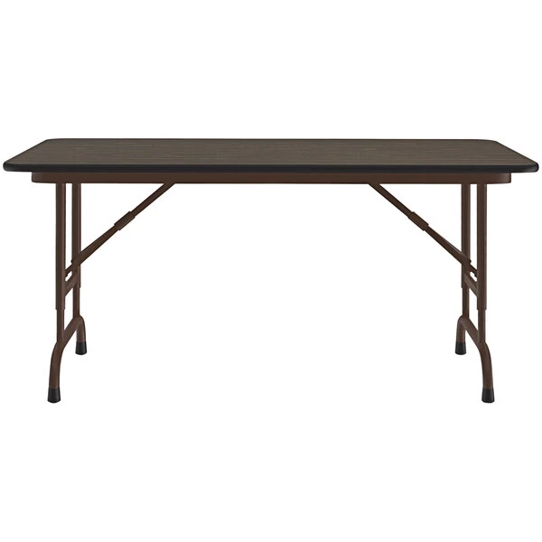 Correll 24" X 48" Walnut 22" - 32" Adjustable Height Thermal-Fused Laminate Top Folding Table With Brown Frame 2 Correll 24" X 48" Walnut 22" - 32" Adjustable Height Thermal-Fused Laminate Top Folding Table With Brown Frame - Image 2