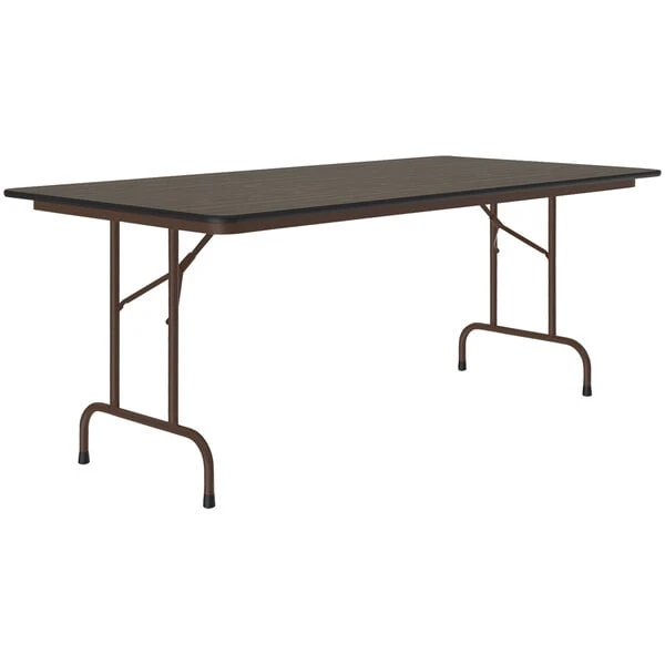 Correll 36" X 72" Walnut Thermal-Fused Laminate Top Folding Table With Brown Frame 1 Correll 36" X 72" Walnut Thermal-Fused Laminate Top Folding Table With Brown Frame