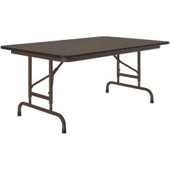 Correll 30" X 48" Walnut 22" - 32" Adjustable Height Thermal-Fused Laminate Top Folding Table With Brown Frame