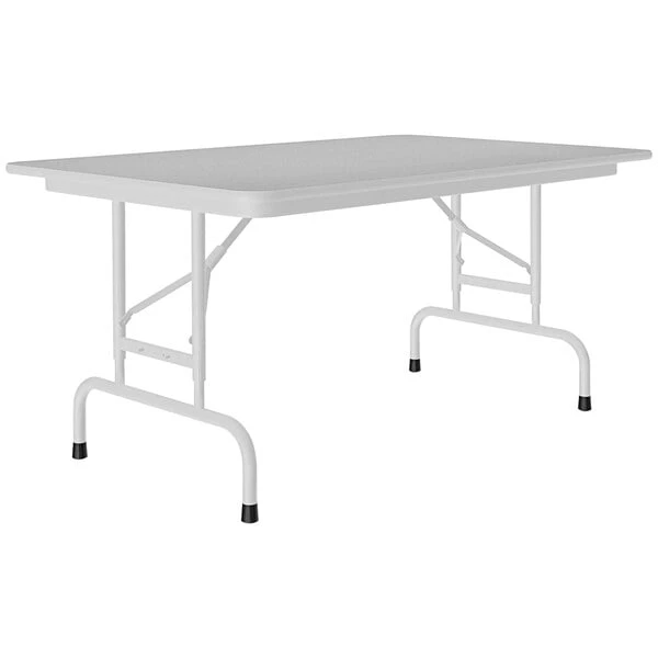 Correll 30" X 48" Gray Granite 22" - 32" Adjustable Height Thermal-Fused Laminate Top Folding Table With Gray Frame 1 Correll 30" X 48" Gray Granite 22" - 32" Adjustable Height Thermal-Fused Laminate Top Folding Table With Gray Frame