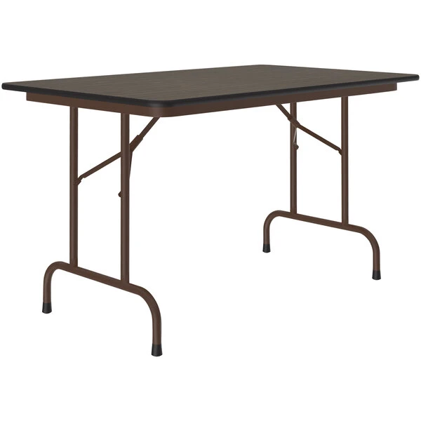 Correll 30" X 48" Walnut Thermal-Fused Laminate Top Folding Table With Brown Frame 1 Correll 30" X 48" Walnut Thermal-Fused Laminate Top Folding Table With Brown Frame