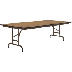 Correll 36" X 96" Oak 22" - 32" Adjustable Height Thermal-Fused Laminate Top Folding Table With Brown Frame