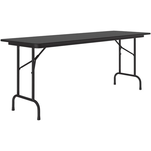 Correll 24" X 96" Black Granite Thermal-Fused Laminate Top Folding Table With Black Frame 1 Correll 24" X 96" Black Granite Thermal-Fused Laminate Top Folding Table With Black Frame