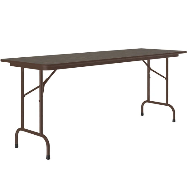 Correll 24" X 96" Walnut Thermal-Fused Laminate Top Folding Table With Brown Frame 1 Correll 24" X 96" Walnut Thermal-Fused Laminate Top Folding Table With Brown Frame