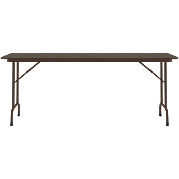 Correll 24" X 96" Walnut Thermal-Fused Laminate Top Folding Table With Brown Frame 2 Correll 24" X 96" Walnut Thermal-Fused Laminate Top Folding Table With Brown Frame - Image 2